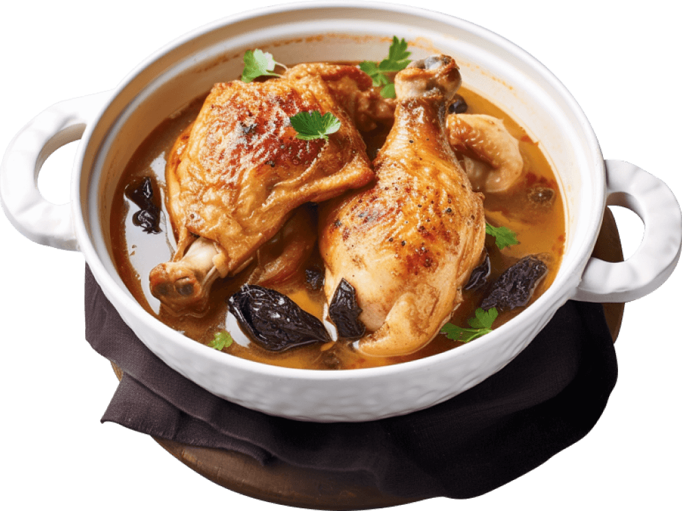 Тушеная курица с черносливом